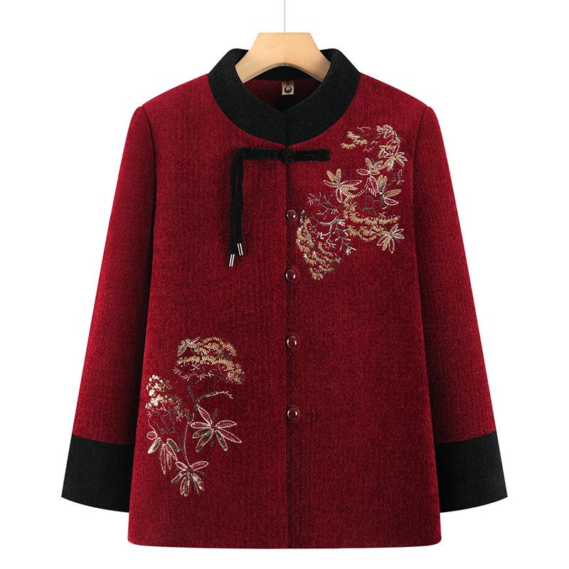 

Stylish Stand-up Collar Tang Suit Jacket for Middle-aged and Elderly Women - Spring/Autumn Grandma s Festive Top XL (80-95 jin)