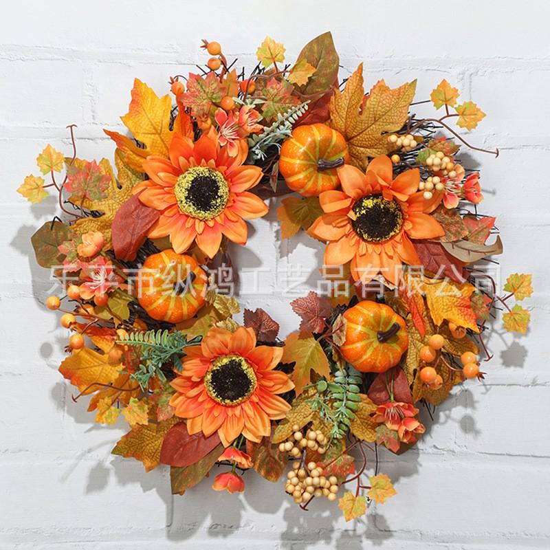 Artificial Maple Leaf Garland With Pumpkin Decor Halloween Door Hanging Party Decoration