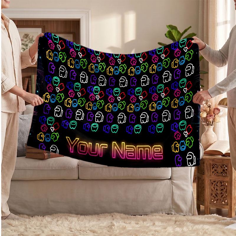 Among Us Flannel Blanket, Custom Name Text Personalized Soft Throw Blanket Home Decor Gift