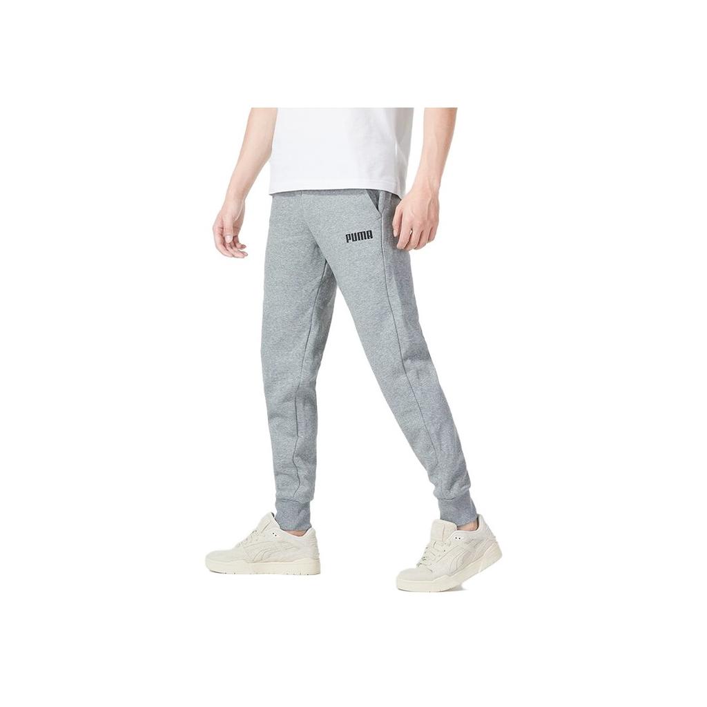 Puma Essentials Letter Brand Logo Print Cuffed Casual Fleece Warm Knitted Sports Pants Men Pants Gray 848738-02