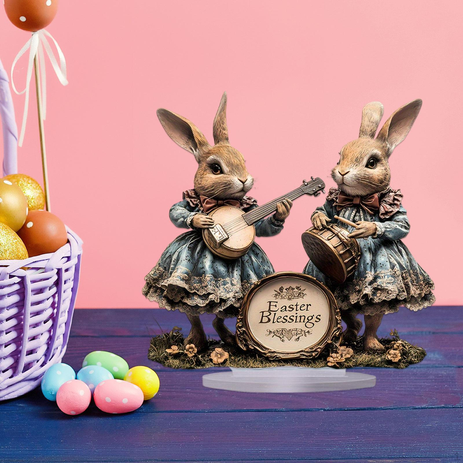 

Пасхальный кролик акриловый знак настольный орнамент украшение водонепроницаемый художественное произведение настольный 2 Bunnies