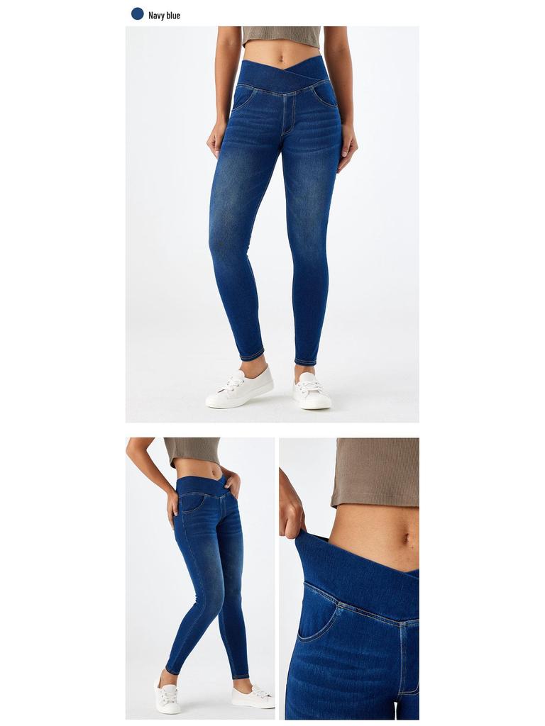 Dámské zeštíhlující skinny džíny s křížovým pasem a designem kočičích uší