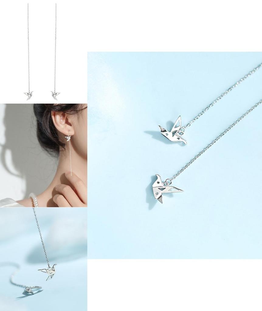 Se756 Yixuan Sparkling Diamond Origami Crane Ear Threader Elegant And Chic Chain Design