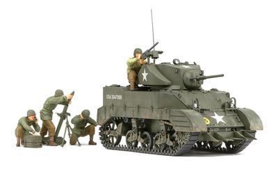 Tamiya Série de miniaturas militares 1/35 No.. 313 EUA. Tanque Leve do Exército M5A1 Hedgehog Conjunto de Perseguição com 4 Figuras, Kit de Modelo de Plástico 35313