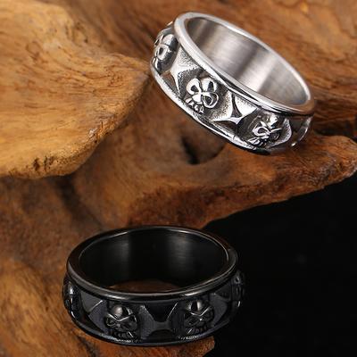 Solid Stainless Steel Mens Skeleton Band Rock and Roll Biker Skull Face Motorcycle University Rings Skullies Ring Men