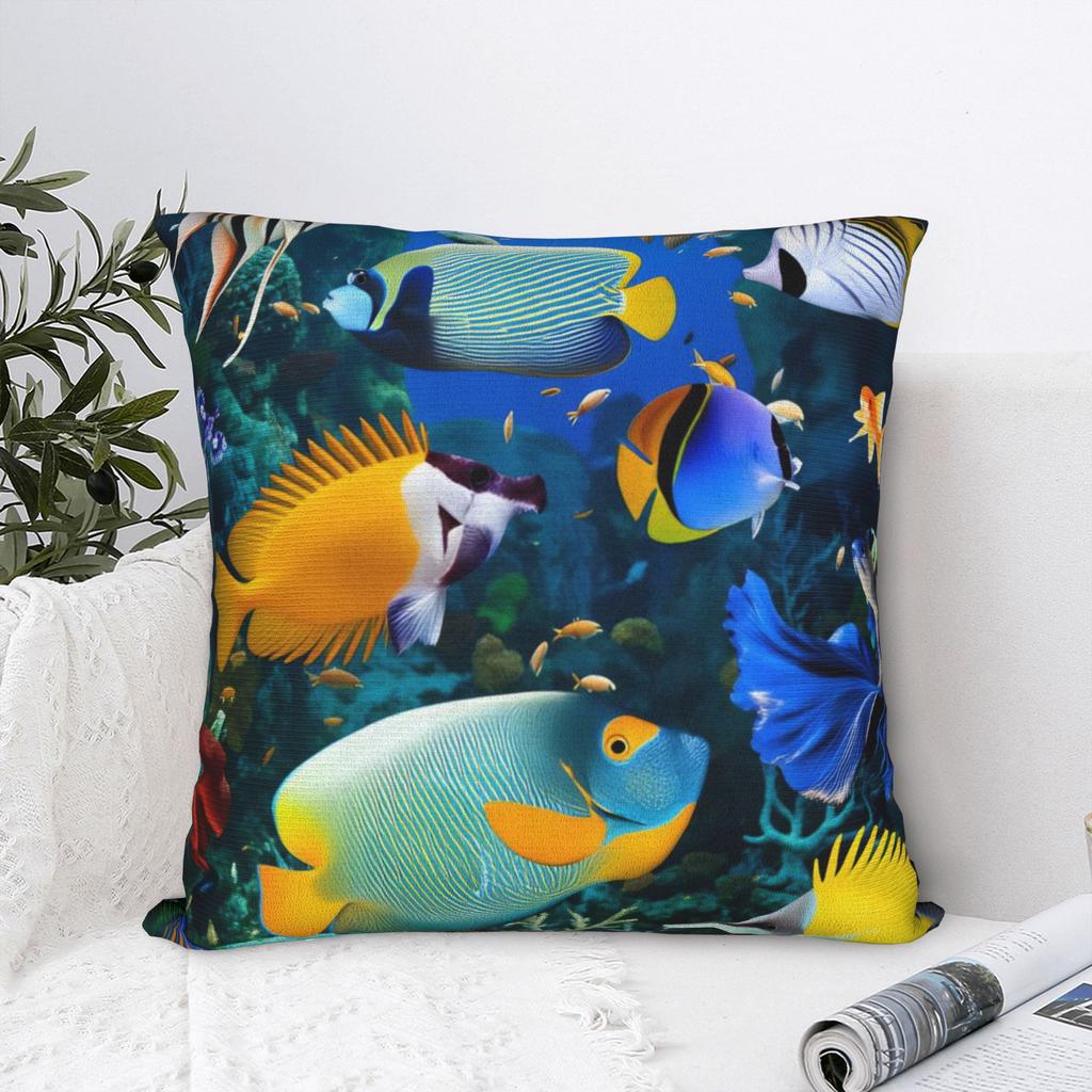 Pillow Case Beautiful Underwater World Colorful Fish Comfy Pillow Cover For Couch Sofa Bedroom Kawaii Pillowcases