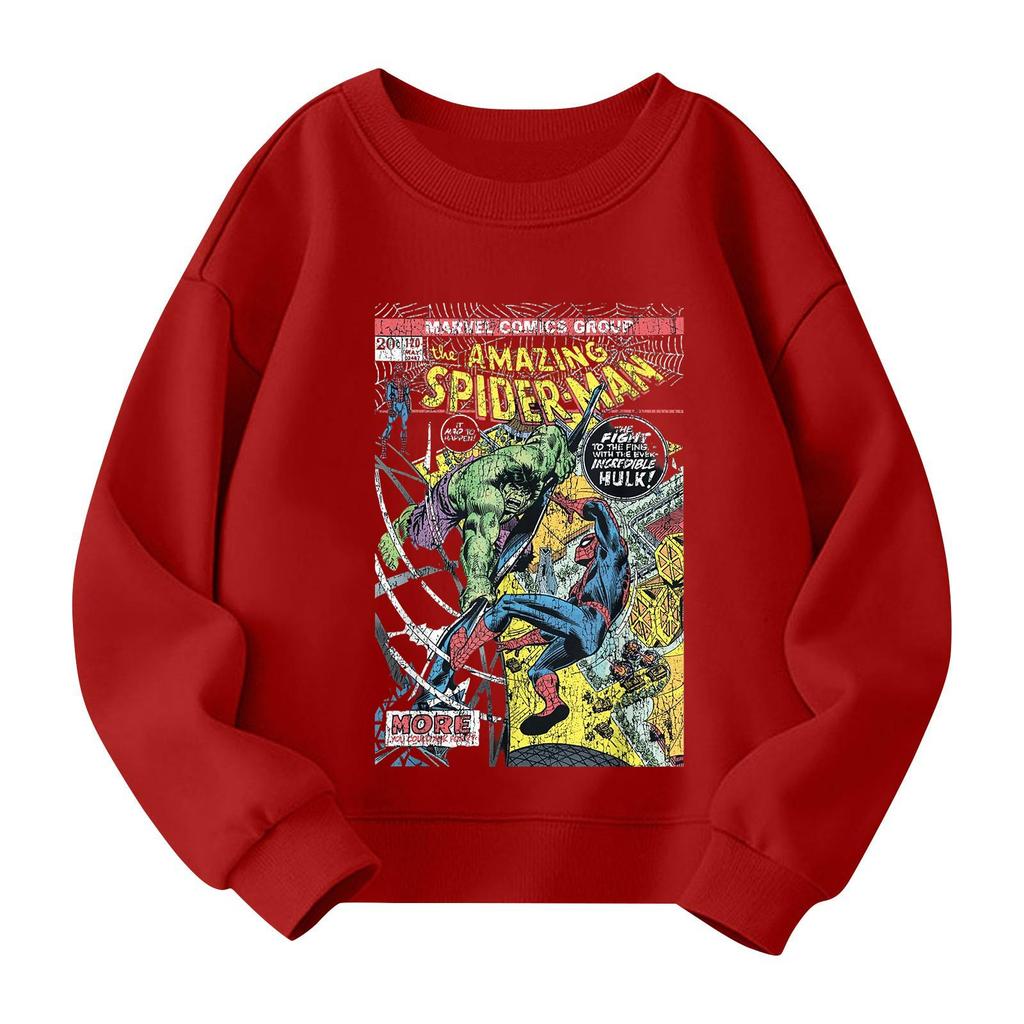 Boys and girls round neck plus velvet pullover printed top sweatshirt