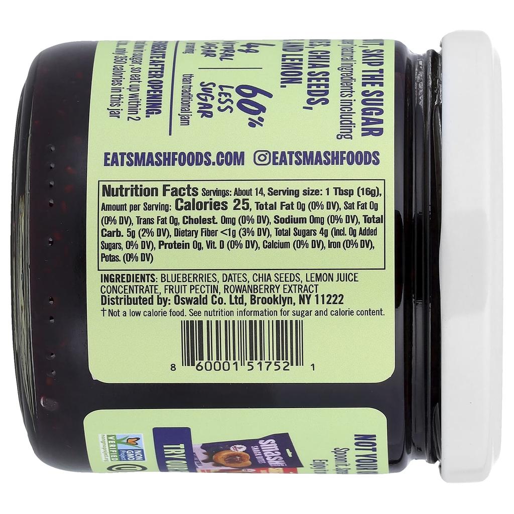 Smash Foods, Superfood Fruit Spread, Blueberry, 8 oz (227 g)