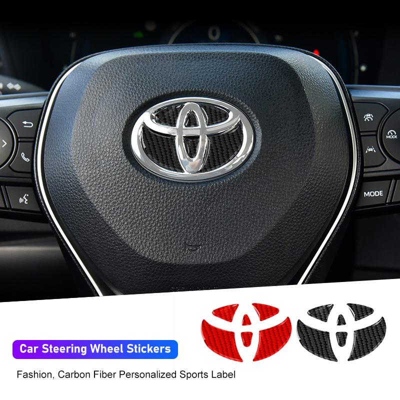 Carbon Fiber Car Steering Wheel Emblem Sticker Glue Trim Decals For Toyota 86 Mirai Supra Prado Alphard Crown Vellfire Sequoia V