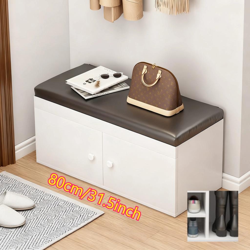 Shoe Changing Stool with PU Leather Multi-layer Shoe Storage Shoe Cabinet Shoes Storage Rack Home Entrance Door Long Bench