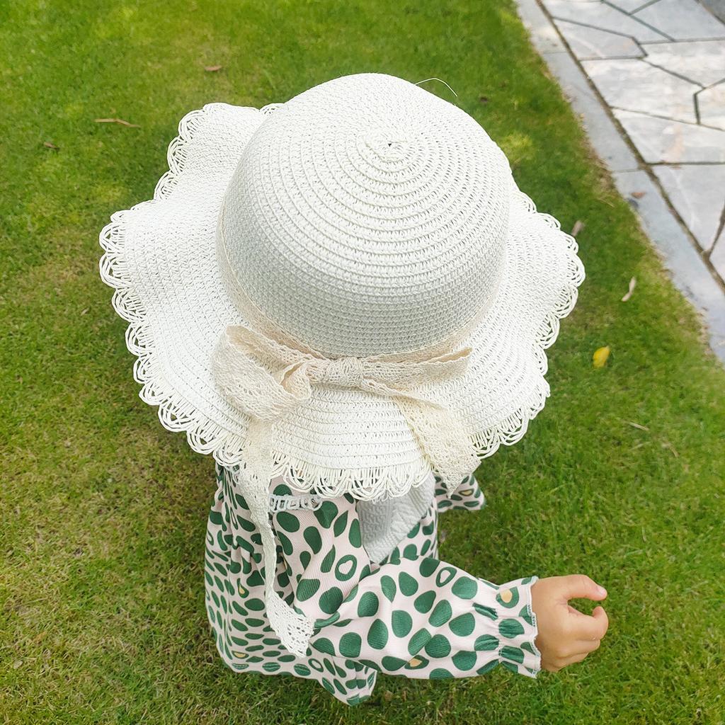 Lace Bow Straw Hat Baby Sun Hat Girls Beach Hat British Tide Top Hat Flat Top Sun Hat