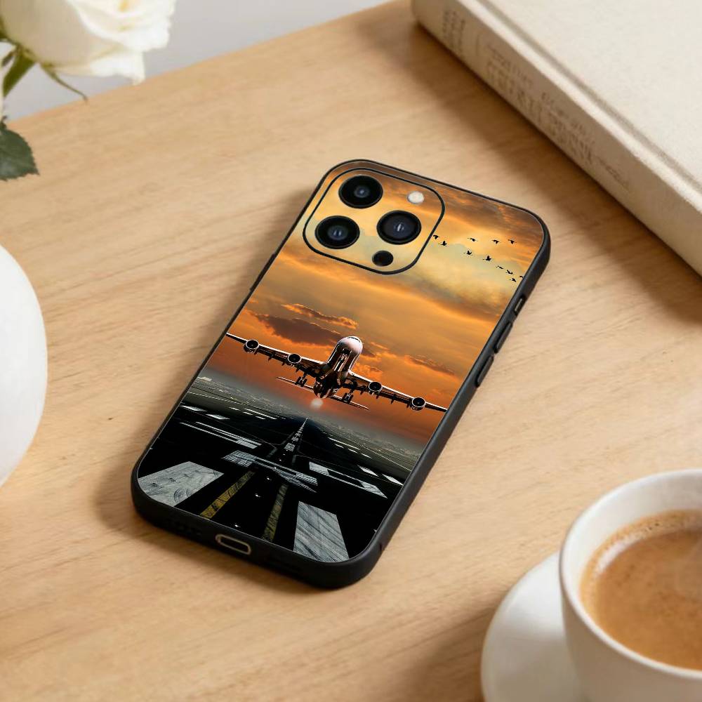 Airplane Phone Case For iPhone 16,15,14,13,12,17,Pro Max,Plus Silicone Black Case