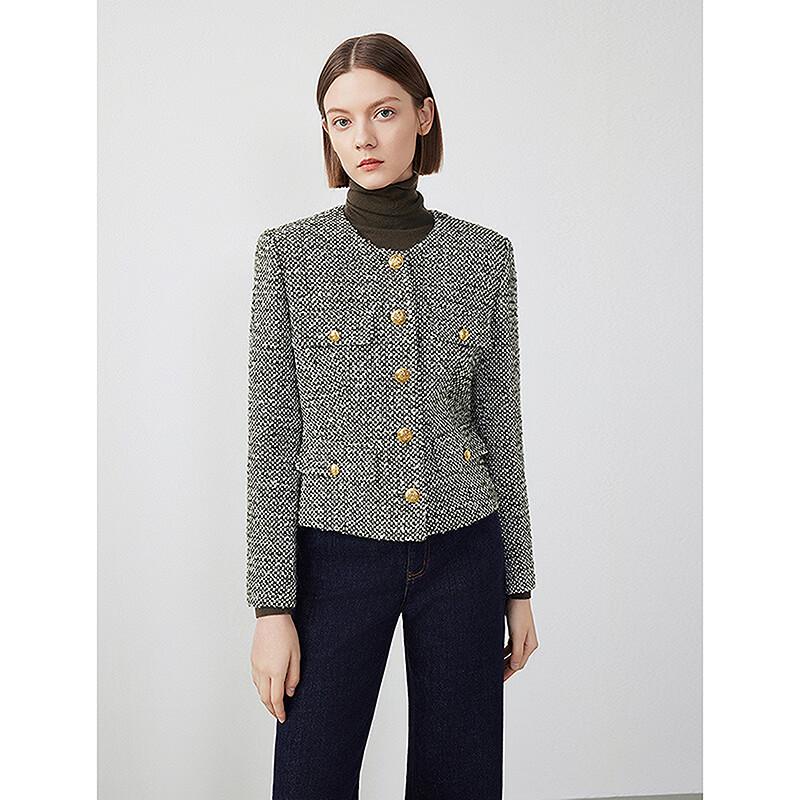 Lancy French Style Wool Blend Round Neck Suit Jacket