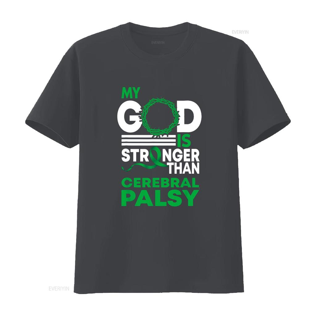 My God Is Stronger Than Cerebral Palsy Awareness Ribbon T Shirt vintage Washed Casual Unisex Top For Everyday Wear Comfortable