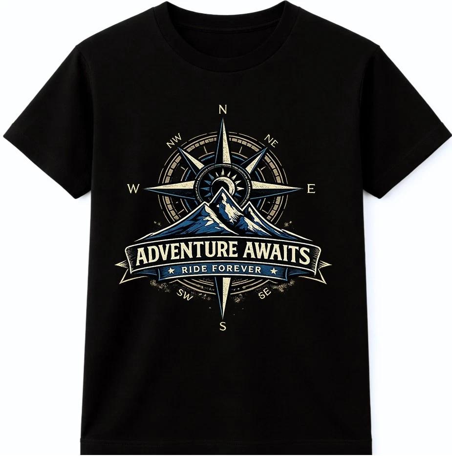 Adventure T Shirt Adventure Awaits Ride Forever Compass Mountain Hiking Graphic S