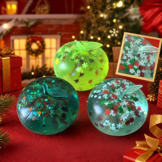 Soft TPR Fidgets Simulation Slush Apple Squeeze Toy, Glitter Stars And Sequins Decor, Stocking Stuffers for Kids Stress Relief Sensory Fidget