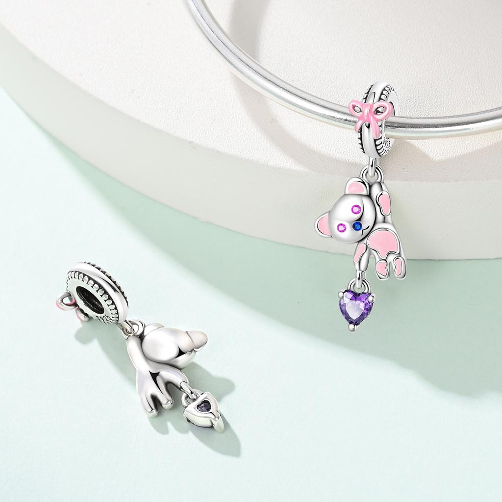 Original Charms Copper Pink Bear Pendant Beads Fit Bracelet Women Jewelry Making Diy Gift