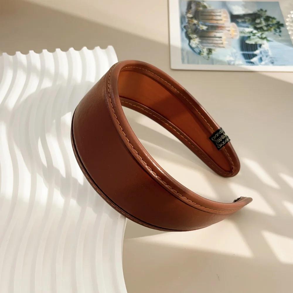 New 2025 Retro PU Leather Hairbands Wide Turbans Non-slip Hoop Headband Elegant Hair Accessories Women Girls Fashion Items Gifts