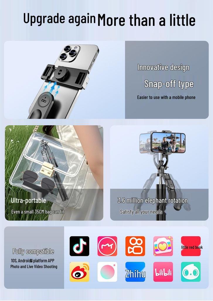 BrightSpot Bluetooth Live Broadcast Phone Holder: Anti-Shake Retractable Selfie Stick with Tripod