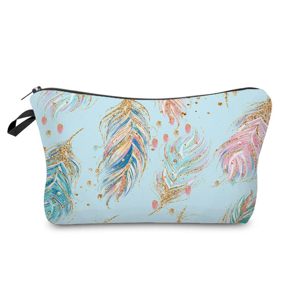 Women Feather Print Cosmetic Bag Toiletries Organize Travel Storage Case  6375
