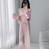 1011 new silk pajamas women's court style suspenders long-sleeved trousers sweet three-piece set can be worn outside loungewear