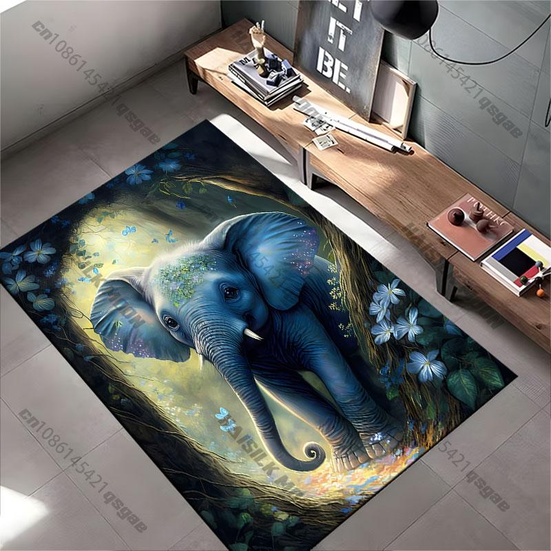 Whimsical elephant in nature carpet Yoga living room room decor children's crawling mat doormat area rug games mat