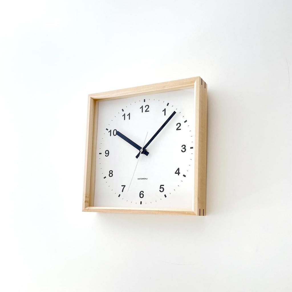 KATOMOKU square clock Maple wall clock with continuous second radio H. km-37HM hand, approx. 25.7cm (SKP clock)