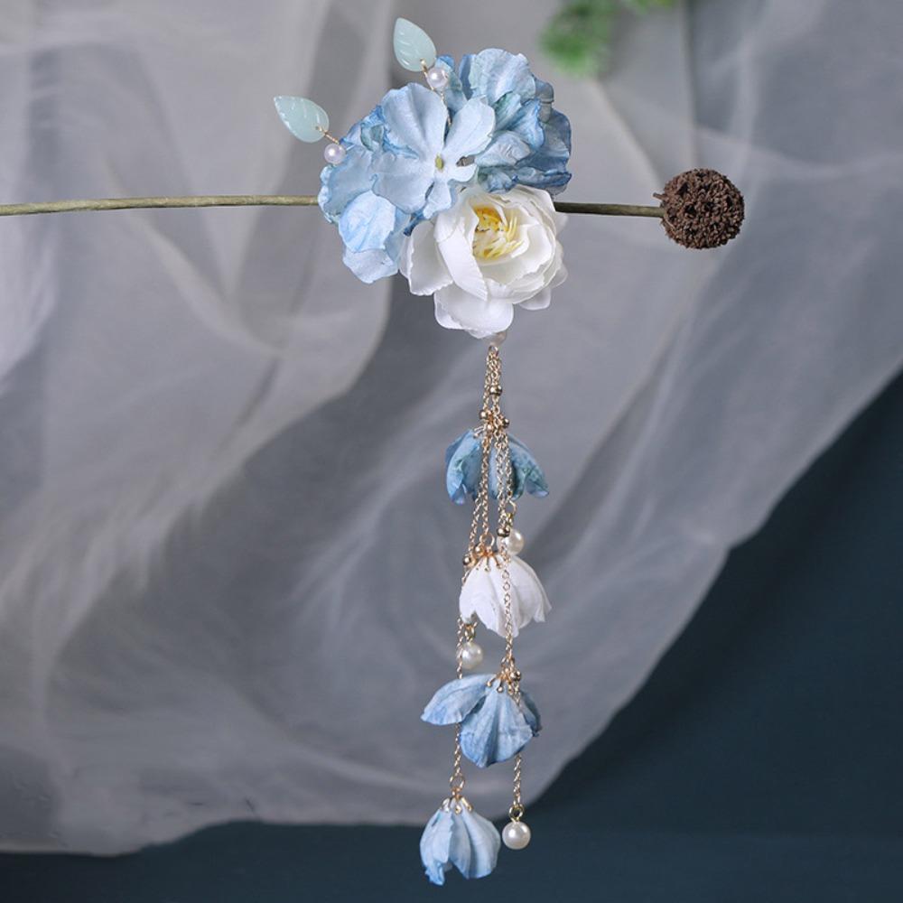 New Artificial Flower Floral Hairpin Forks Tassel Vinatge Hanfu Hair Accessories Chinese Style Multicolor Hair Clip Fork Hanfu