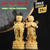 Wood Carving Golden Boy and Jade Girl Small Statue Cute Home Room Office Wealth Luck Feng Shui Decor Wedding Gift a Pair