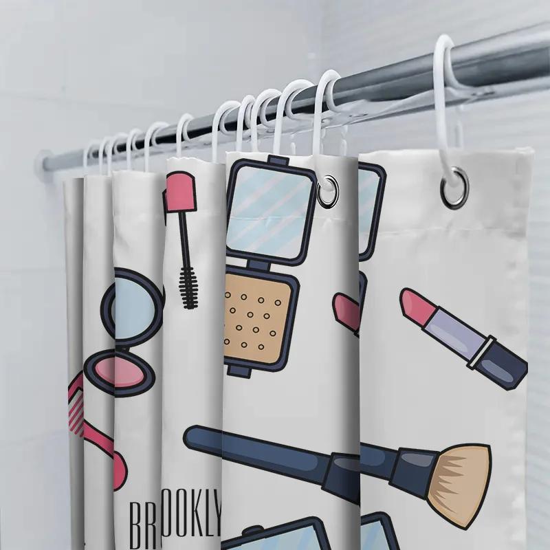 Brooklyn Fashion Shower Curtain Makeup Collection Decorative Bath Mat Polyester Waterproof Shower Curtain With Hook Ring