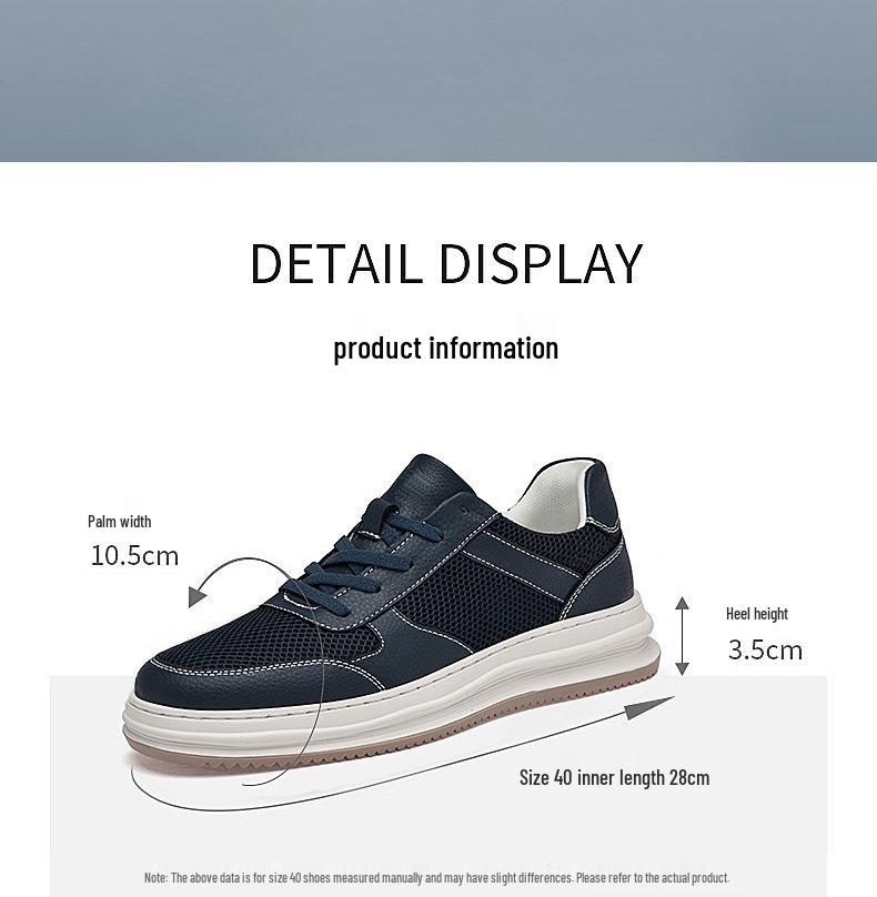 New Men's Breathable Mesh White Sneakers: Thick Sole, Round Toe, Lace-Up, Versatile for Casual and Work Wear
