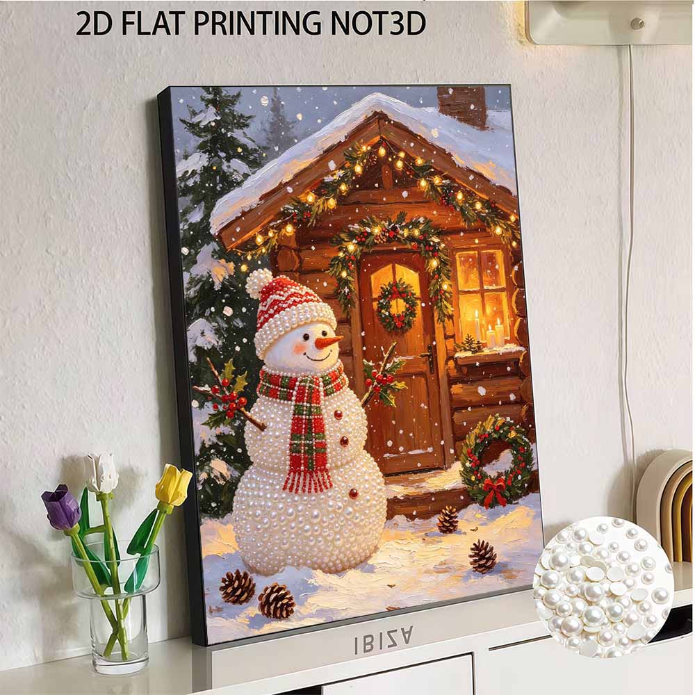 Frameless Pearl Bead Art Kit Charming Snowman DIY Shiny Canvas Painting Creative Gift for Craft Lovers Home Wall Decor