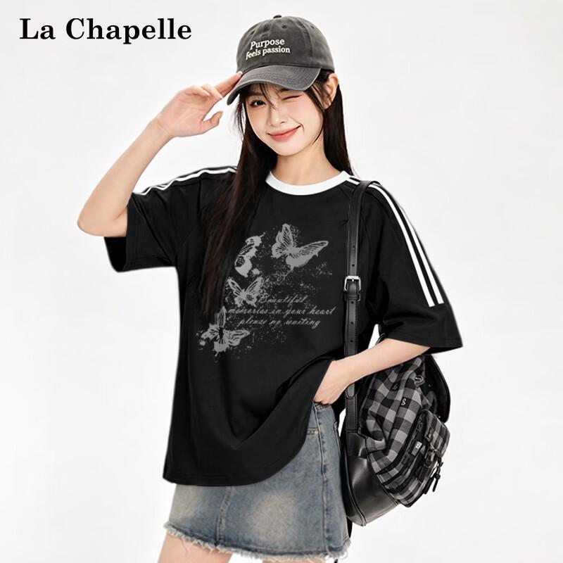 La Chapelle Women s Cotton Three-Stripe Butterfly T-Shirt M