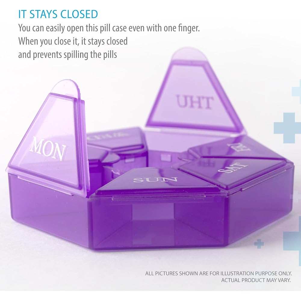 7-Sided Portable Pill Box Weekly Organizer Small Case Medication Vitamin Holder Dispenser 1 Unit