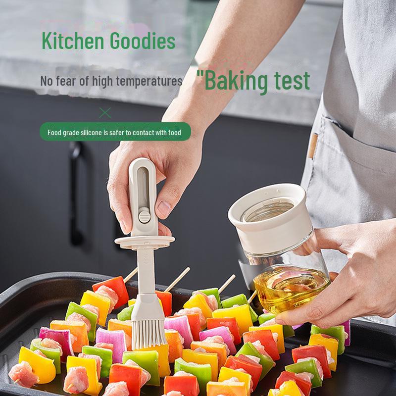 Retractable Silicone Oil Brush & Heat-Resistant Glass Oil Pot for Cooking & BBQ