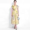 Elegant Floral Print Midi Shirt Dress for Women Summer Cap Sleeve Lapel Button Down Waist Belt A-Line Dress Holiday Outfits