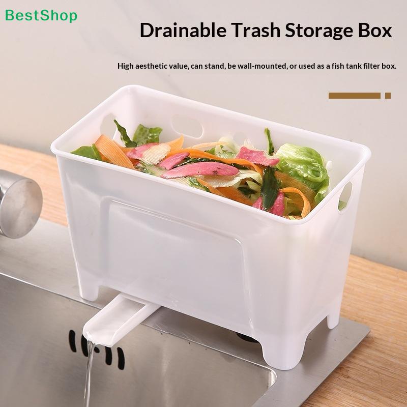 Drainable Kitchen Trash Storage Box - Multi-Use Food Waste Container for Sink, Wall-Mounted or Fish Tank Filter