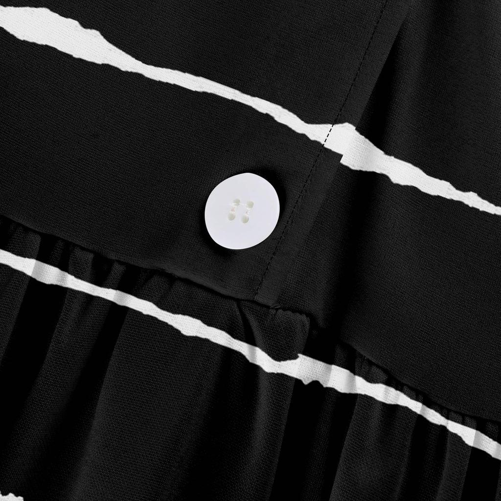 Women's Fashion Casual Printed Lapel Collar Button 3/4 Sleeve Clothing Straps Dress