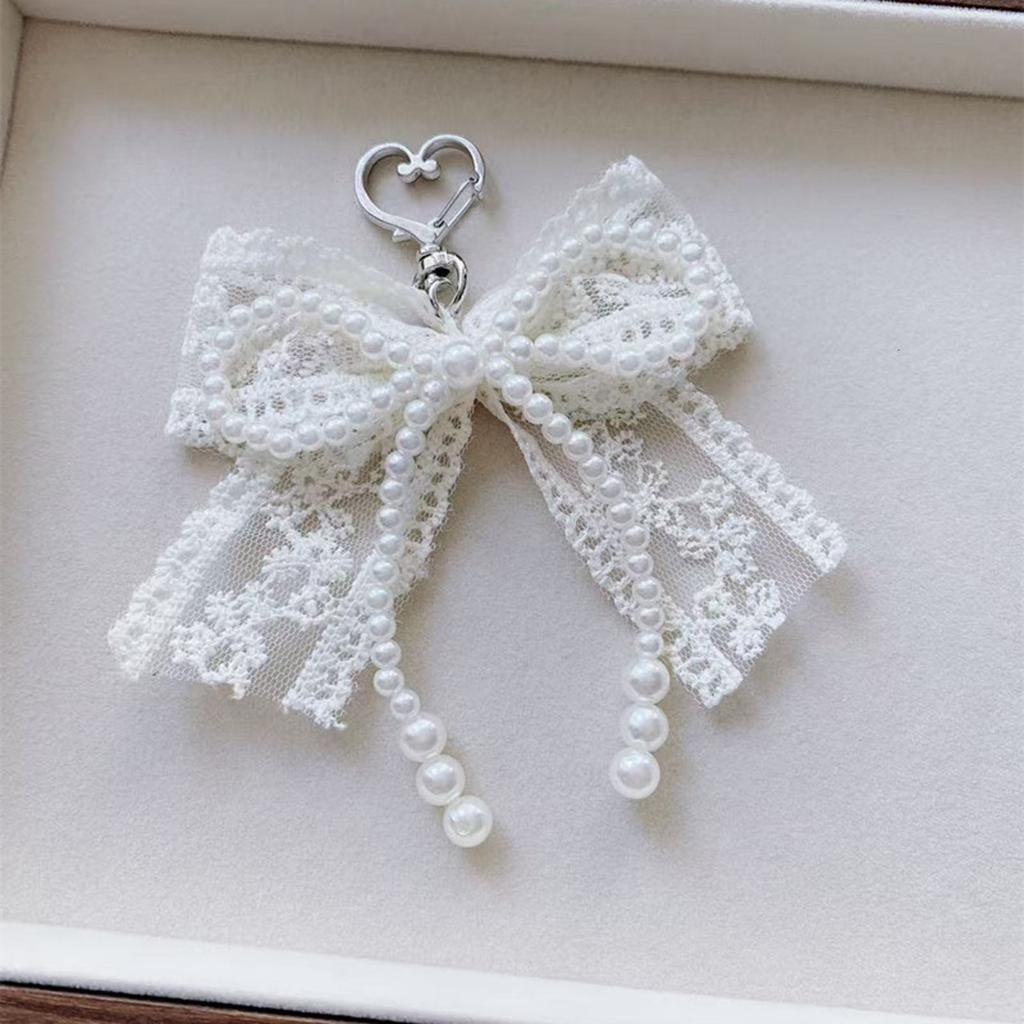 Charming Lace Pearls Key Holder Decorative Keychain Charm For Women Girls Handbag And Backpack Ornament