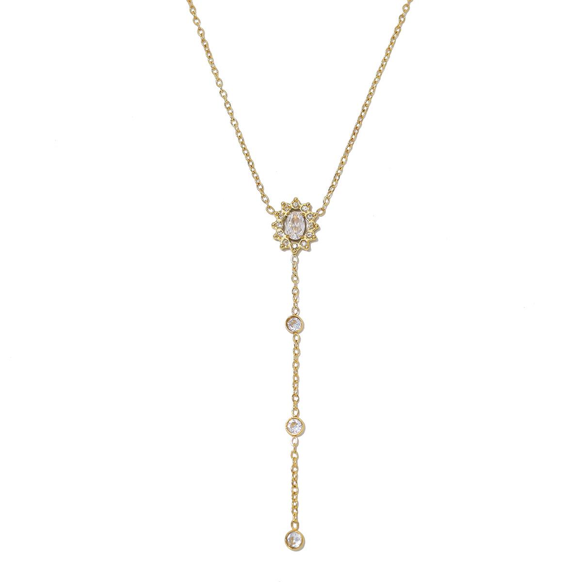 Elegant Zircon Tassel Pendant Necklace, 18K Gold-Plated Titanium Steel, Colorfast, Luxurious Feel, Clavicle Chain. 18K