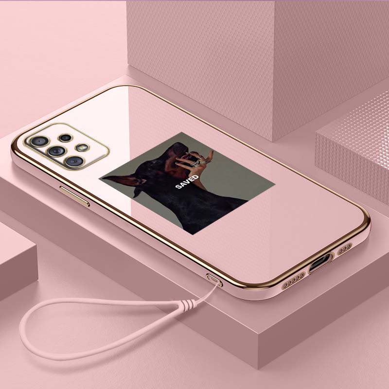 Luxury Plated TPU Phone Case With Lanyard for Samsung Galaxy A04 05s A13 A14 A24 A54 A34 Note20 S23 Ultra Cases A14 Cute Doberman Pinscher Cover
