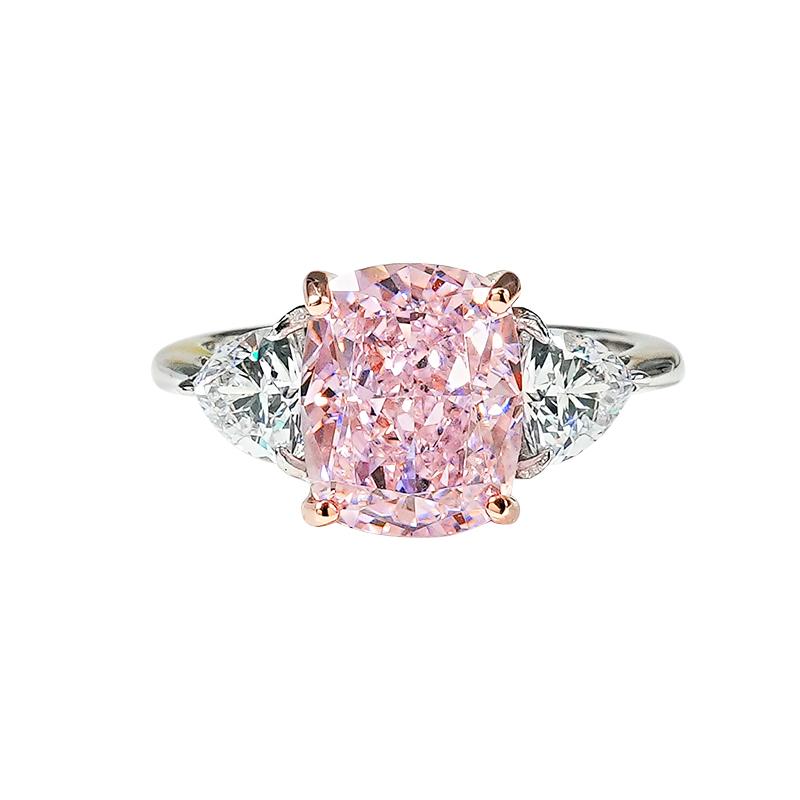 Luxury Pink Diamond Radian Ice Cut 925 Silver Ring Set with High Carbon Diamond Temperament Versatile Ice Cut