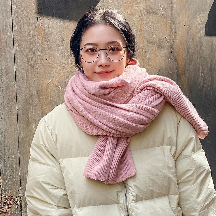 New solid color couple scarf women's imitation cashmere winter Korean version student versatile wool knitted warm scarf men