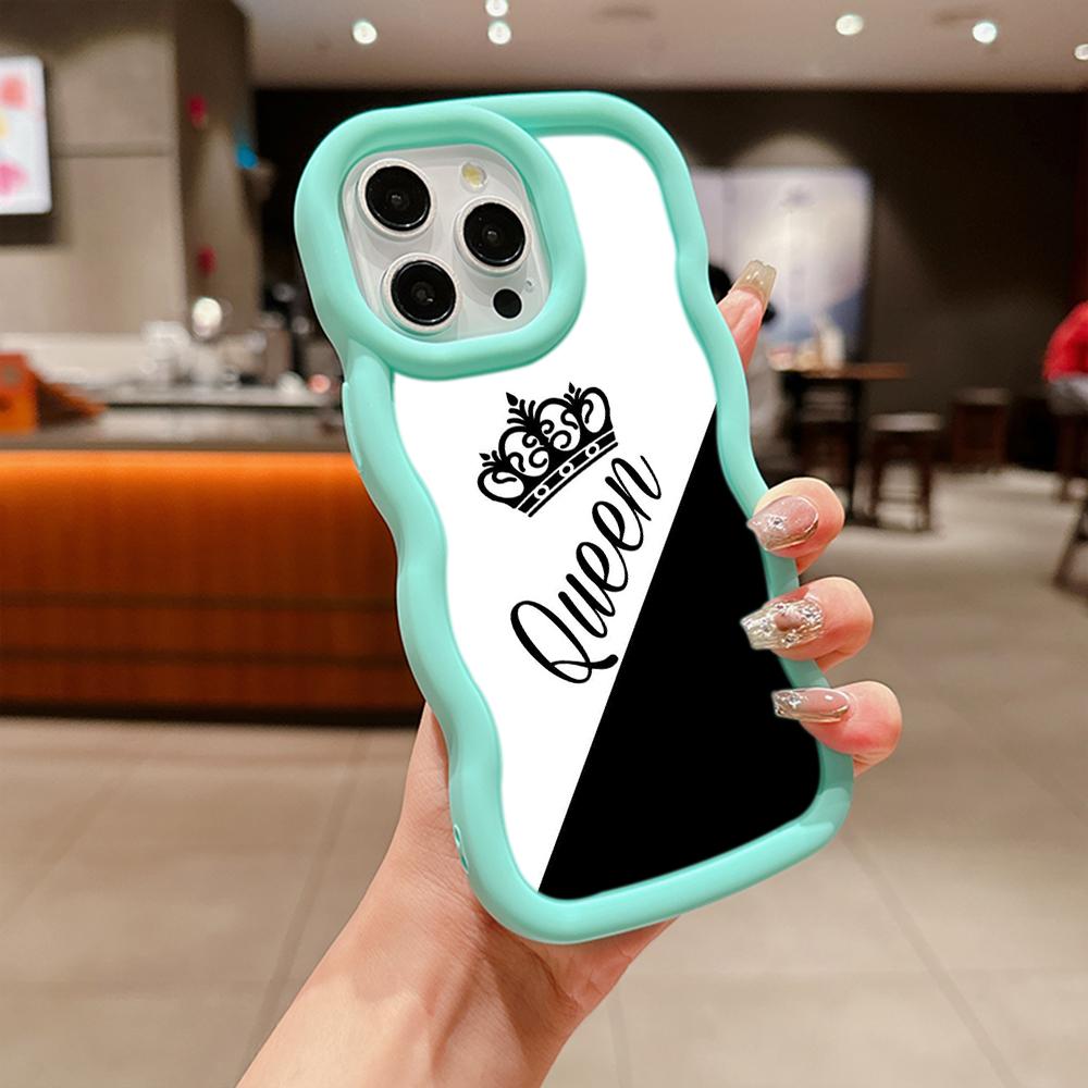 Macaron Büyük Dalga Yumuşak Telefon Kılıfı iPhone 11 12 13 14 15 Samsung A13 A14 A15 A23 A24 A25 A54 A55 Xiaomi Redmi Not 13 Kapak A17 Çift Kraliçe Kral