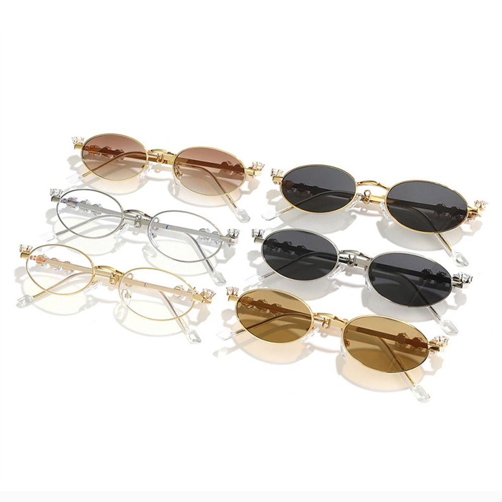 INS Rhinestone Sunglasses Y2k Anti-Blue Light Spectacles Convenient Oval Women Sunglasses Selfie