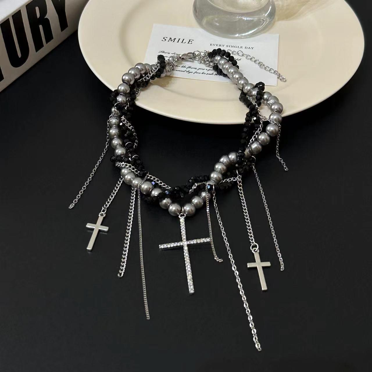 

Шикарное ожерелье с многослойной подвеской в виде креста с жемчугом и кисточками для женщин