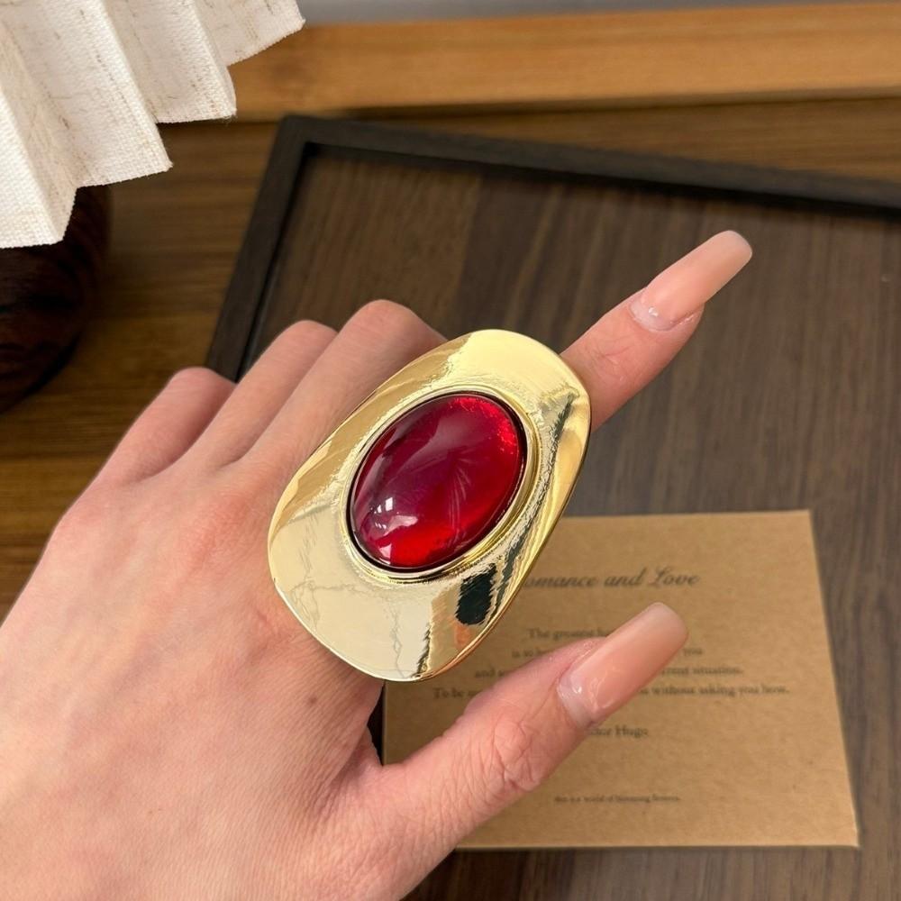 Resin Stones Exaggerated Ring Metal Material Colored Resin Stones Ring Women Jewelry