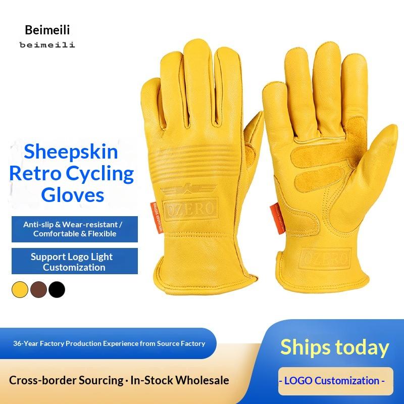 Unisex Full-Finger Cow Hide Goat Skin Gloves Cow Hide Grain Leather for Adults Protective Driving Sports Cycling Fishing жёлтый
