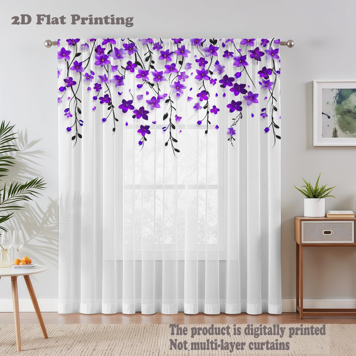 Purple Vine Hanging Flower Sheer Curtain - Light Luxury Romantic Style Sheer Curtain   Ambient Decorative Sheer Curtain 100*130 HOOK 1pcs