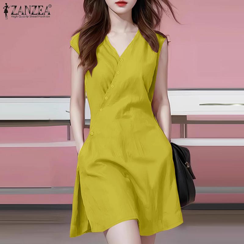 ZANZEA Women Summer Casual V-Neck Loose Sleeveless Dress